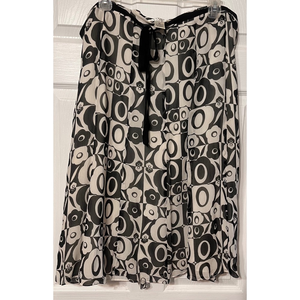 JOHN PAUL RICHARD Black White Mod Flower Circle Print Sheer‎ Maxi Skirt Size 22